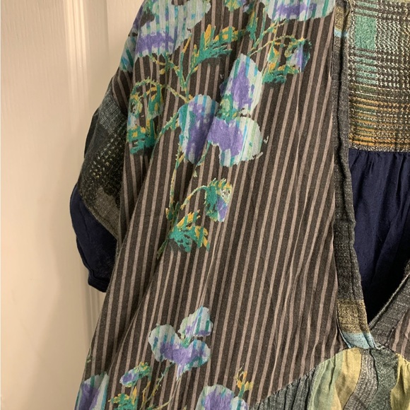 Free People Floral Plaid Printed Agnes V-Neck Swing Mini Dress Navy Blue Green - Picture 9 of 10